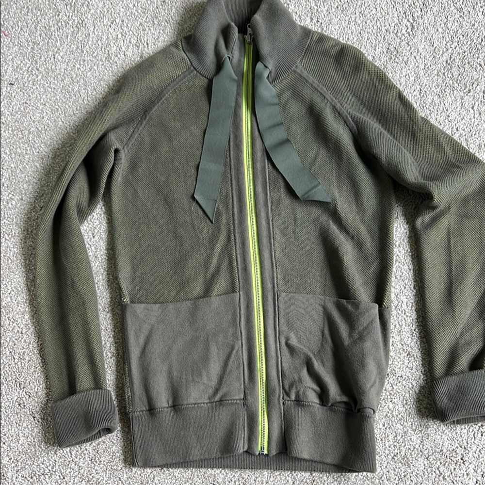 Lululemon Olive Green Zip-Up Jacket with Ribbon Detail